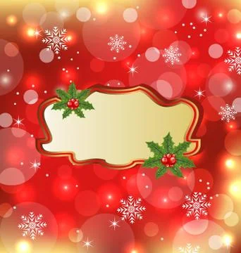 Template frame with mistletoe for design christmas card Stock Illustration