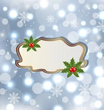 Template frame with mistletoe for design christmas card Stock Illustration