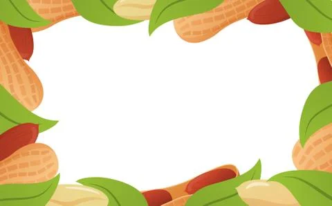 Template of a frame peanut banner with leaves .Vector flat illustration. Stock Illustration