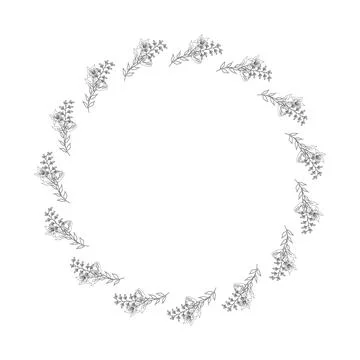 Template frame of spring flowers line art. Stock Illustration