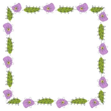 Template frame of spring flowers line art. Stock Illustration