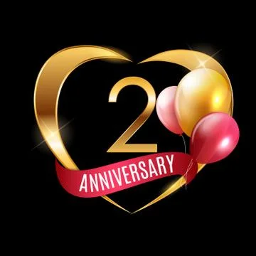 Template Gold Logo 2 Years Anniversary with Ribbon and Balloons Vector Stock Illustration