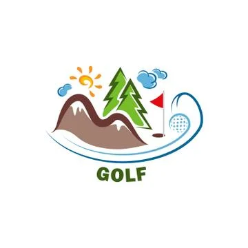 Template golf logo. Funny cartoon colored logo. Stock Illustration