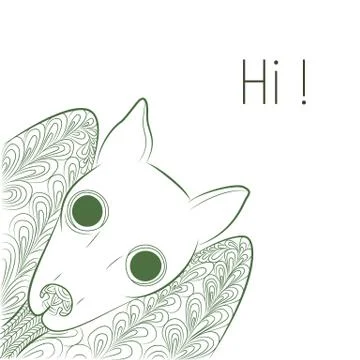 Template greeting card. Doodle bat says hi Stock Illustration