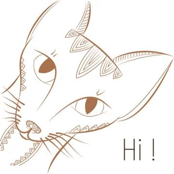 Template greeting card. Doodle cat says hi Stock Illustration