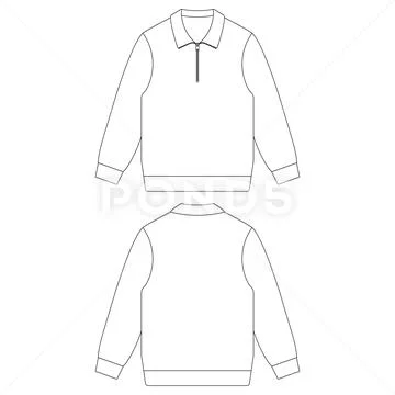 Sweatshirts Fashion Flat Sketch Template Stock Vector by