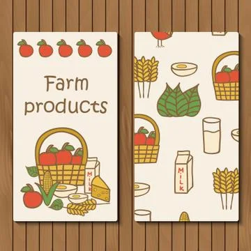 Template for hand drawn booklets on farm products theme Stock Illustration