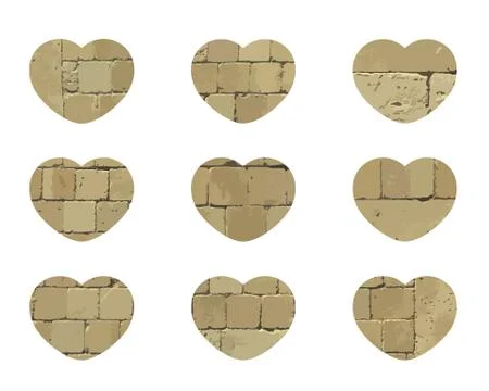 Template of Heart icons with pattern of brick wall. Textured elementns. Vector Stock-Illustration