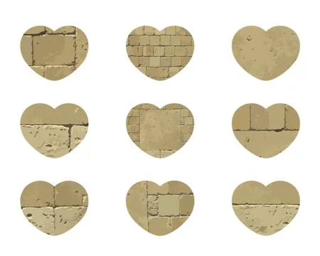 Template of Heart icons with pattern of brick wall. Textured elementns. Vector Stock Illustration