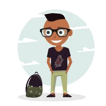 Template illustration for design work and animation. Pupil character boy Stock Illustration