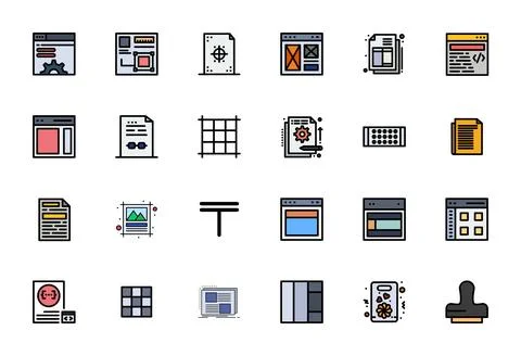 Template including 24 64x64 Line Filled Vector Illustrations Stock Illustration