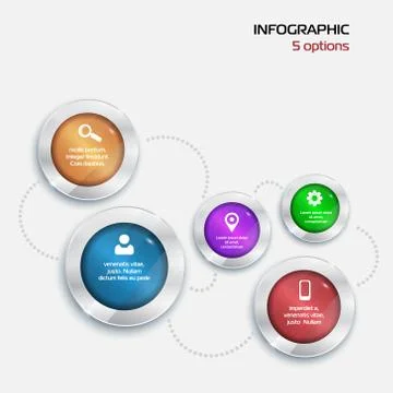 Template Infographic. 5 options. red green blue violet orange Stock Illustration