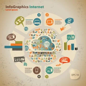 Template for infographic for cloud computer technology with graphics in vinta Illustrazione stock