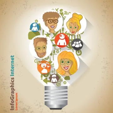 Template for infographic with Creative Team in form lightbulb Stock Illustration