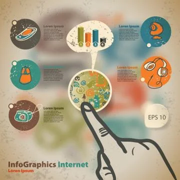 Template for infographic with devices to access the Internet in vintage style Stock Illustration