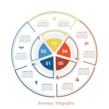 Template infographic five position form of circle parts Stock Illustration
