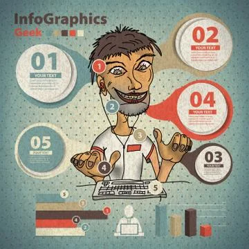 Template for infographic with a geek and programmer in vintage style Stock Illustration