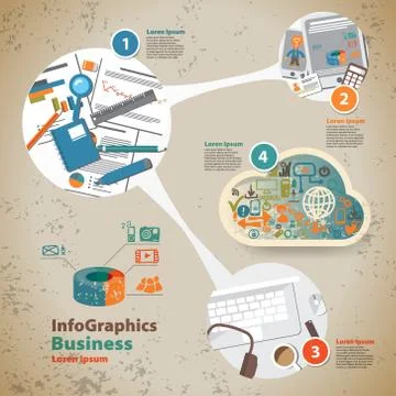 Template for infographic with graphics of the business process with cloud in  Illustrazione stock