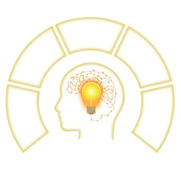 Template for Infographic, Head Lightbulb Brain from Line, five positions. Stock Illustration