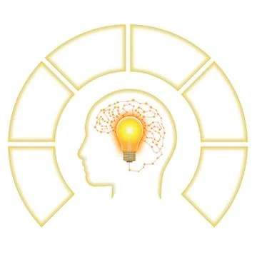 Template for Infographic, Head Lightbulb Brain from Line, six positions for t Stock Illustration