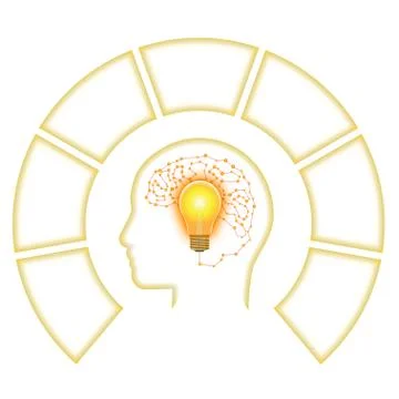 Template for Infographic, Head Lightbulb Brain from Line, seven positions. Stock Illustration