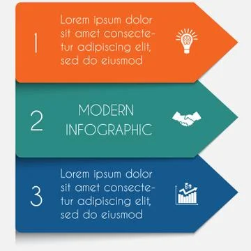 Template infographic horizontal colorful arrows lines 3 positions Stock Illustration