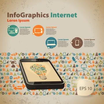 Template infographic for light bulb with cloud of application icon in vintage Stock Illustration