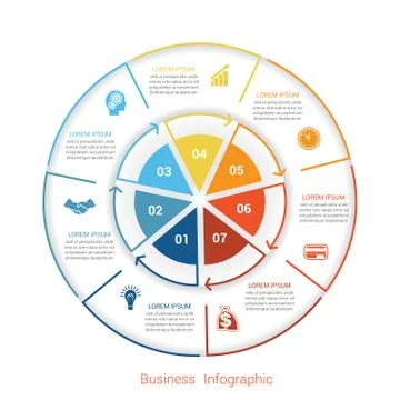 Template infographic seven position form of circle parts Stock Illustration