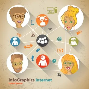 Template for infographic with Social Network Stock Illustration