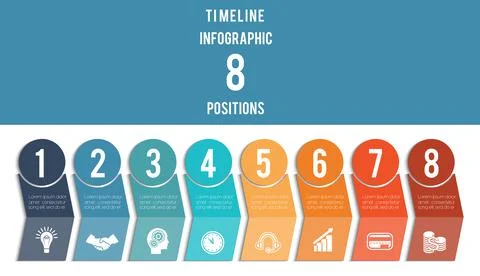 Template for  Infographic. Timeline of colored arrows and numbered circles. Stock Illustration