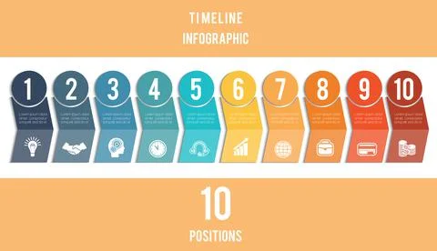 Template for  Infographic. Timeline of colored arrows and numbered circles. Stock Illustration