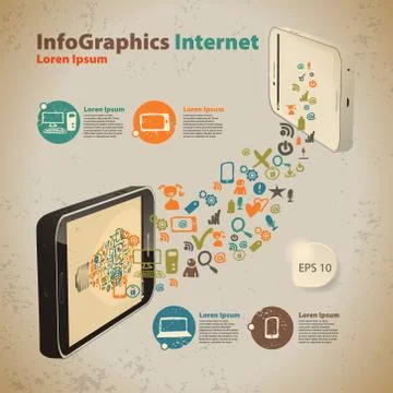 Template for infographic for wireless data in vintage style Stock Illustration