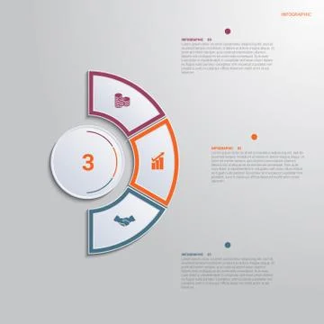 Template for infographics with 3 text area positions. diagram with multi-colo Stock Illustration