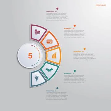Template for infographics with 5 text area positions. diagram with multi-colo Illustrazione stock
