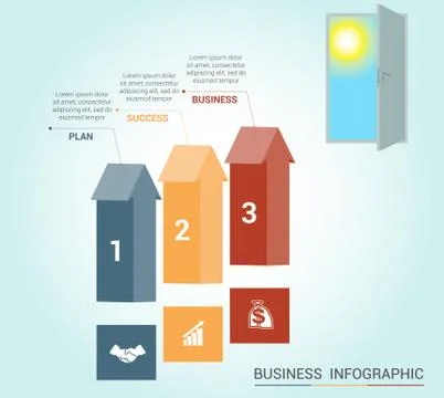 Template infographics, arrows colored and doorway, 3 positions Stockillustratie