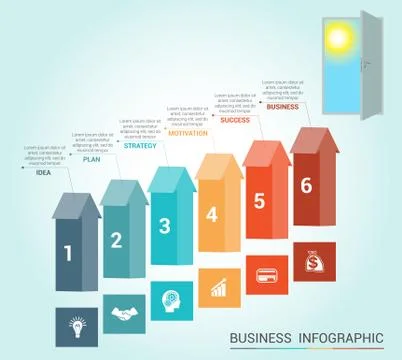Template infographics, arrows colored and doorway, 6 positions 스톡 일러스트