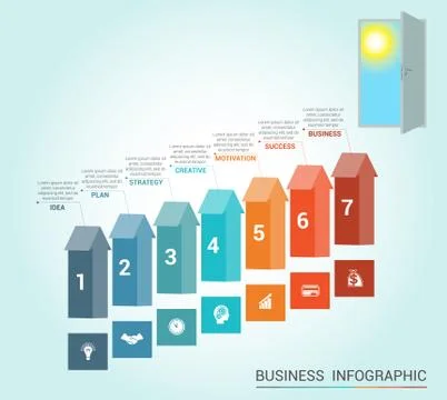 Template infographics, arrows colored and doorway, 7 positions Stock Illustration
