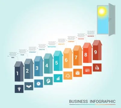 Template infographics, arrows colored and doorway, 9 positions Stockillustratie