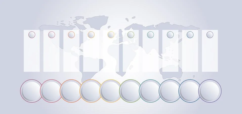 Template for Infographics. Bubble chart  10 positions on the world map, to us Stock Illustration