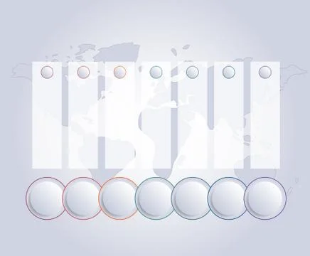 Template for Infographics. Bubble chart  7 positions on the world map, to use Stock Illustration
