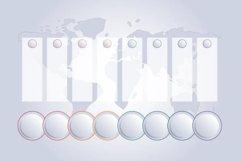 Template for Infographics. Bubble chart  8 positions on the world map, to use Stock Illustration