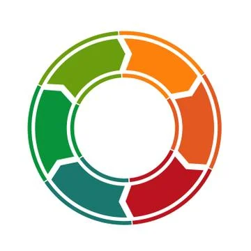 Template for infographics. Colored arrows in a circle. 6 parts. Background wh Stock Illustration