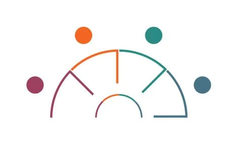 Template for infographics from colourful lines in shape Semicircle on four 4  Stock Illustration
