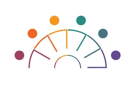 Template for infographics from colourful lines in shape Semicircle on six 6 p Stock Illustration