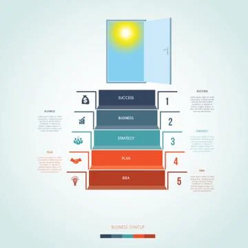 Template infographics. Steps staircase to the open door. Business success sta Stock Illustration