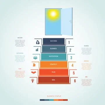 Template infographics. Steps staircase to the open door. Business success sta Stock Illustration