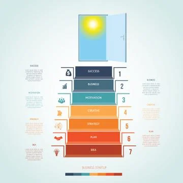 Template infographics. Steps staircase to the open door. Business success sta Stock Illustration