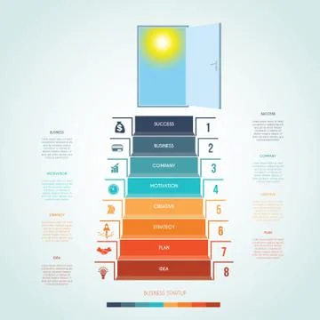 Template infographics. Steps staircase to the open door. Business success sta Stock Illustration