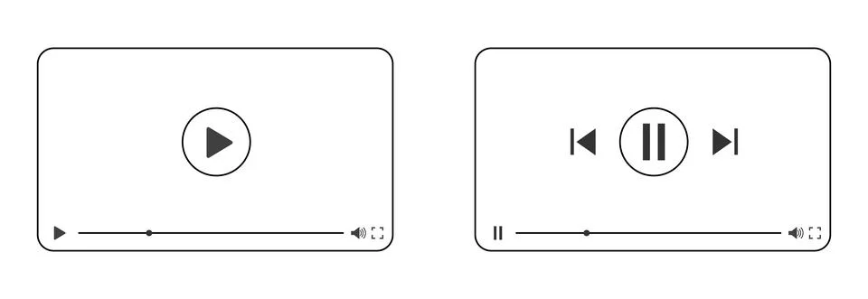 Template for the interface of a multimedia video player with the play, pause Illustrazione stock