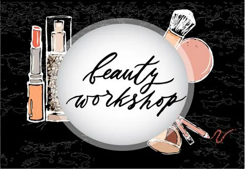 Template of invitation to beaty workshop on black background Illustrazione stock